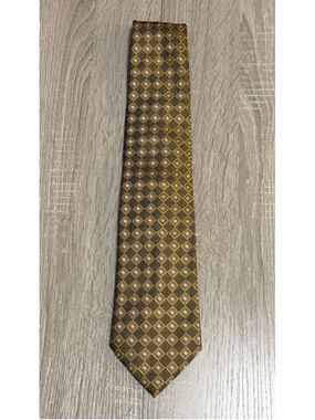Henry Jacobson Men’s Silk Tie Gold Brown Geometric 4” b9